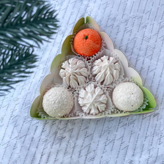 Зефир «Новый год»новогодние сладости, новогодний подарок 2026, снежинки, мандарин, снежок друзьям, коллеге