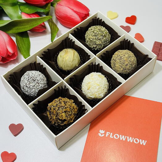 Подарочный набор сырных и фруктовых трюфелей. Конфеты ручной работы, 6 шт на 14 февраля