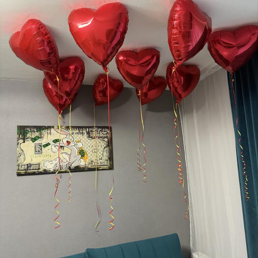 Воздушные шары красные сердца 10 шт