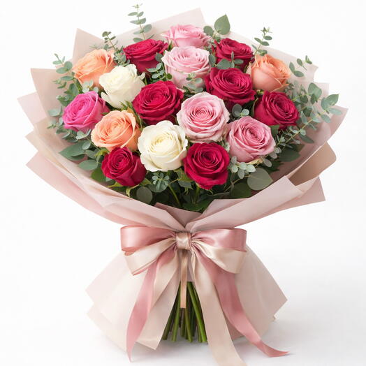 Colorful Rose Bouquet – 15 Roses