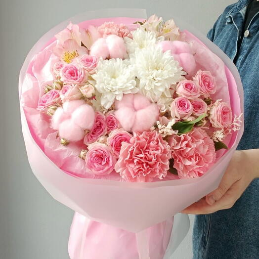 Нежный букет с хлопком «Ягодка»🌸💗