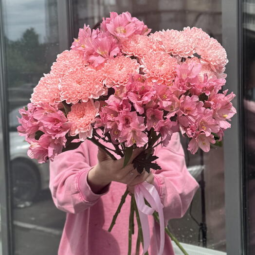 Хризантемы с альстромерией / нежный букет под ленту 🌸