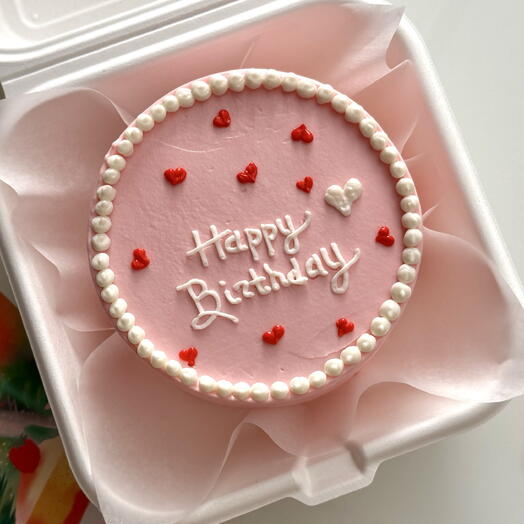 Бенто-торт «Happy Birthday (нежно-розовый)