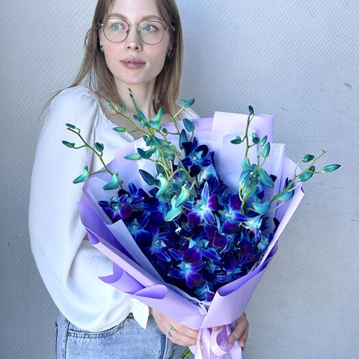 Синие ветки орхидеи в космическом букете, Дендробиум, синие, арт 36 Flower Perfect