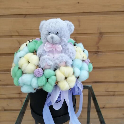 Коробочка с хлопком, краспедией и игрушкой🌼🌼