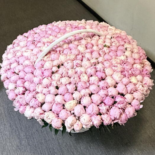 Огромная корзина из 301 розовых пионов