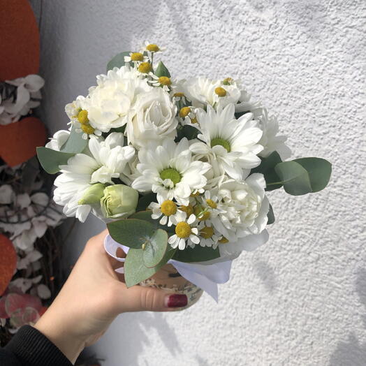 🌿🤍Летний стаканчик-комплимент Bloom room, ромашка, хризантема, Эустома