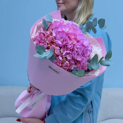 Букет из розовой гортензии с эвкалиптом «Розовый закат» 🌸 39977
