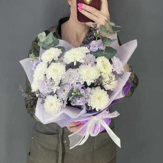 Композиция ароматная 💜 маттиола кустовая 🌿 хризантема кустовая 🌸 эвкалипт