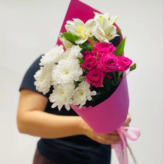 Хризантема 🤍альстромерия💗кустовая роза