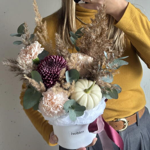 Композиция с тыковкой и хризантемой бигуди 🎃🍂