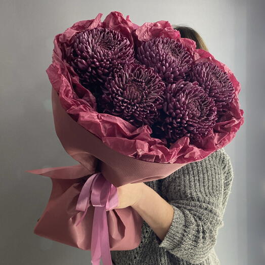 Монобукет изысканный 💜 крупная хоизантема Бигуди 💟💟💟 5 шт