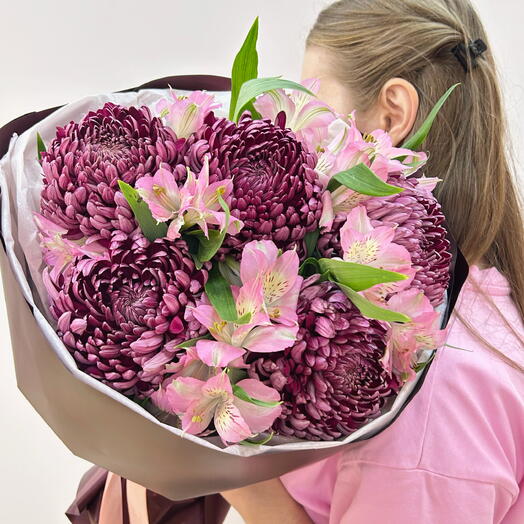 🤍🌸Розовая альстромерия и хризантема