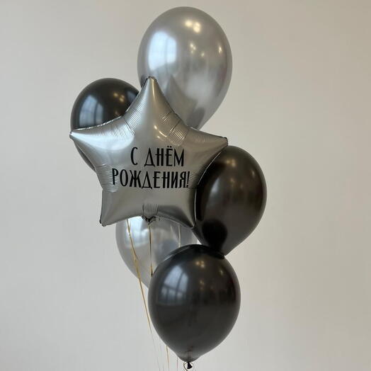 Фонтан из 5 шаров и звезды с надписью