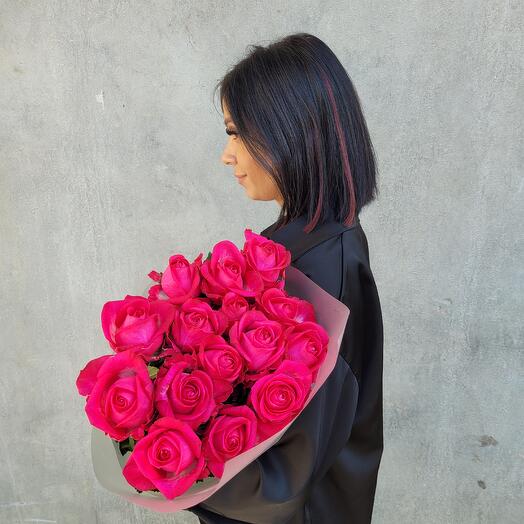 Mono bouquet "Cherry Avalange" (15 crimson roses)