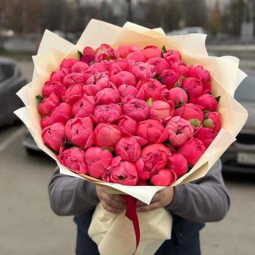 Букет из 51 кораллового пиона