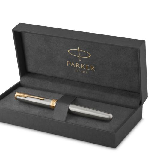 Ручка роллер Parker Sonnet Stainless Steel GT, стержень: F, цвет чернил: black, в подарочной упаковк