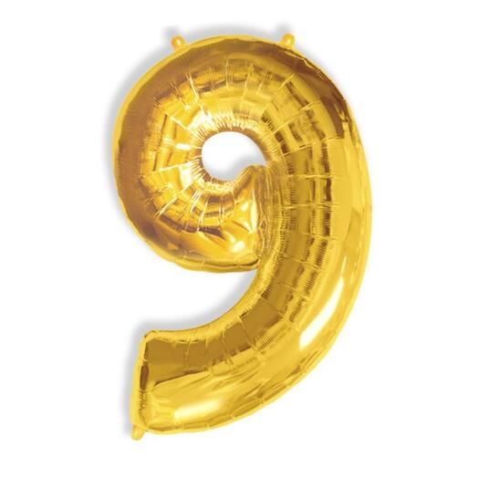 Шар-цифра "9" гелиевый, цвет золото