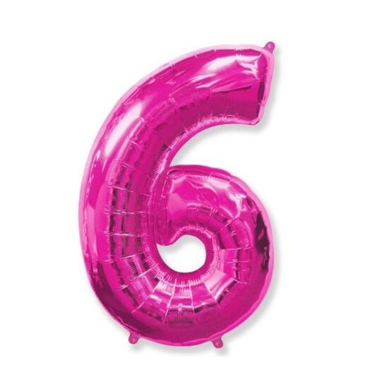 Шар-цифра "6" гелиевый, цвет фуксия