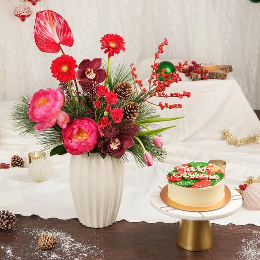 Holidays Happiness Flowers and Marble Cake