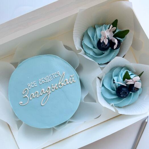 Bento cake and two cupcakes "MAKE a WISH