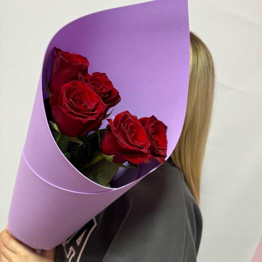 Букет из 5 бордовых роз S