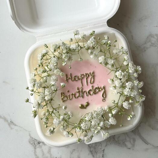 Бенто-торт с гипсофилой с днем рождения Happy Birthday