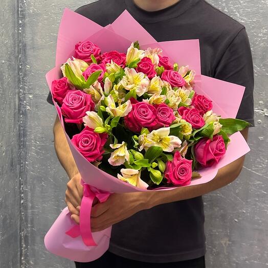 Delicate bouquet of Alstroemeria and roses