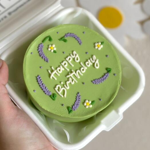 Бенто-торт на день рождения с цветочками зеленый happy birthday
