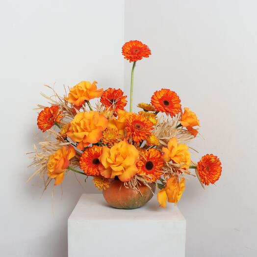 Orange Pumpkin Flowers Arrangement