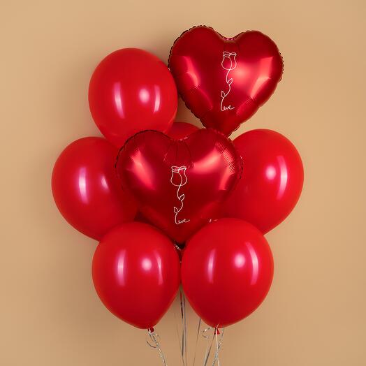Favorite balls, heart with a rose, 9 balls in a set