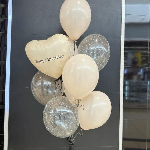 Набор шаров с надписью "Happy birthday" цвет белый песок