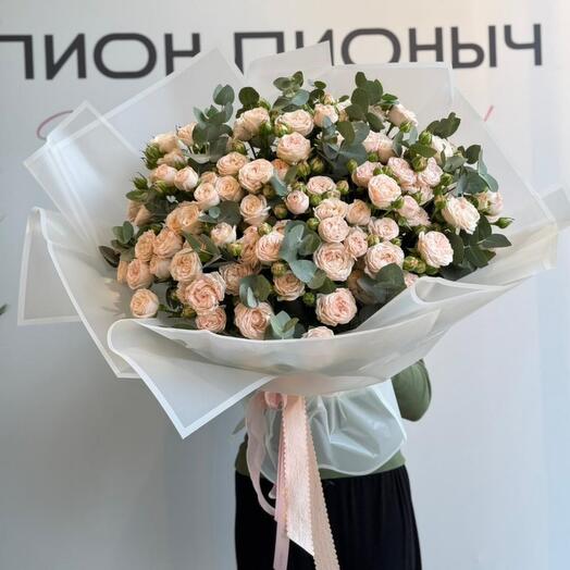 Шикарный букет "Жемчужная россыпь"/пион куст розы/эвкалипт /Цветы Уфа/Цветы в Уфе/Доставка цветов Уфа