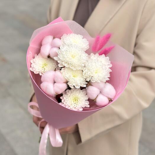 Милый комплимент из хризантемы и хлопка🌸