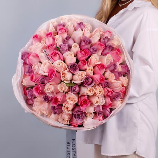 101 роза большой букет в розовых оттенках Blackberry