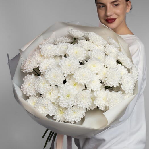 Букет из белых хризантем алтай, 15 шт