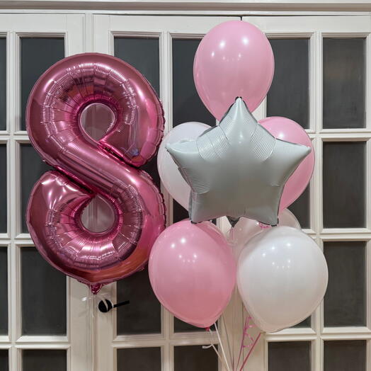 (НА ВЫБОР) набор воздушных шаров с цифрой розовый 9шт. (ON CHOICE) set of helium balloons with number pink