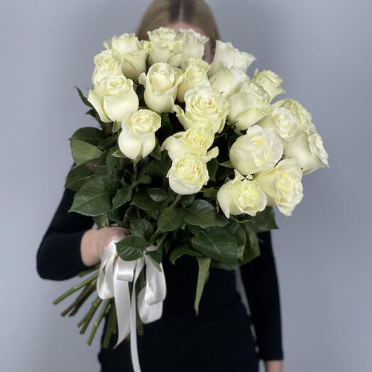 Букет из 21 премиальной белой розы 60см (33)