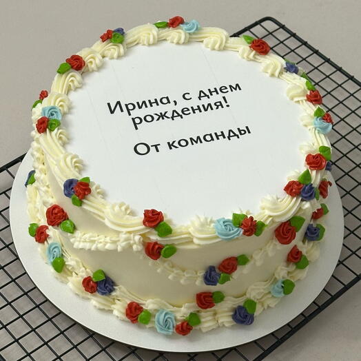 Торт 2,5кг в подарок коллегам Ламбет кремовые завитки любая Ваша надпись Ваш логотип, торт с рюшами и цветами