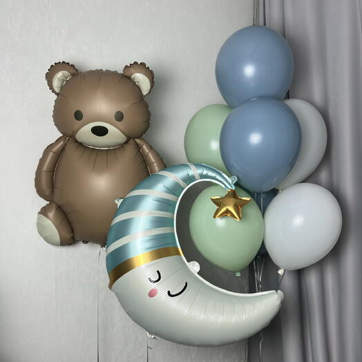 Медведь, луна и 7 Шаров на выписку мальчику мишка малыш
