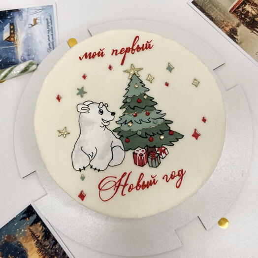 🤍 бенто - торт 900г с елкой и медведем Умка