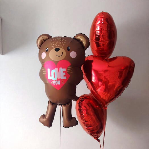 Шары на день Святого Валентина для влюблённых красные сердца и Мишка на 14 февраля любимой девушке или мужчине, на день рождения
