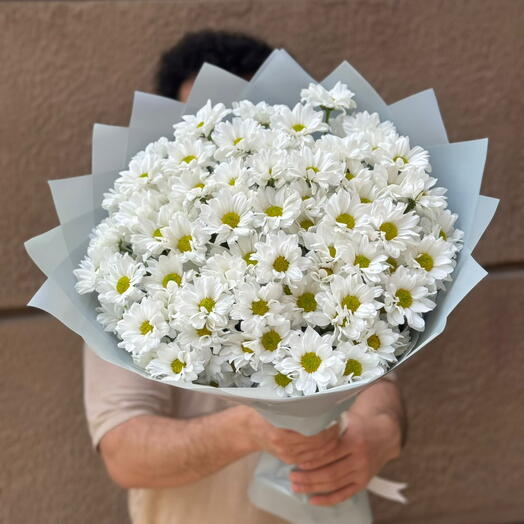 Букет 15 белых кустовых хризантем