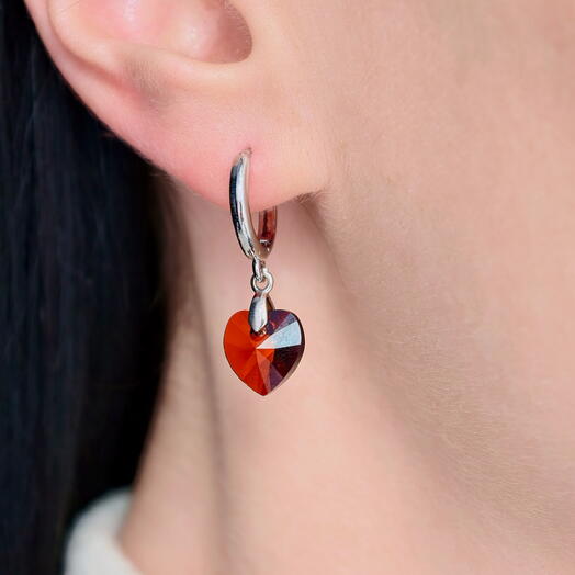 Серьги сердце HEART с кристаллами Swarovski Smoked Amber