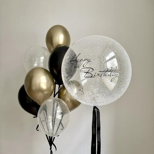 Сет для мужчины с большим шаром гигантом и надписью Happy Birthday