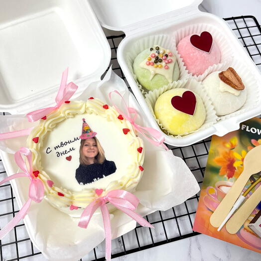Бенто торт Ламбет с фото на день рождения с набором пироженных (happy birthday )
