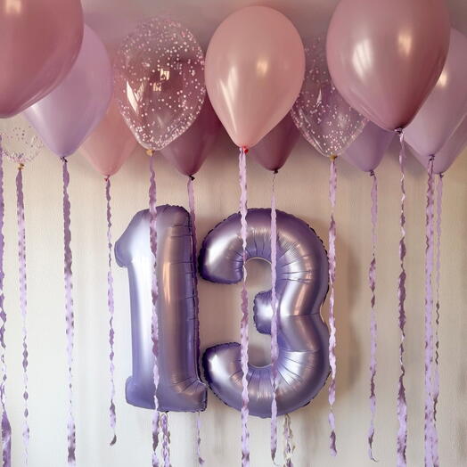 Шары сиреневые,розовые,пудровые на 13лет девочки,дочки-15шаров