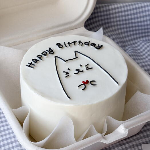 Бенто торт с рисунком котика «Happy birthday»