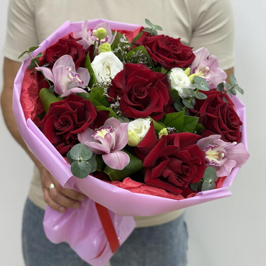 Букет из Французской Розы и Орхидеи Цимбидиум🌷