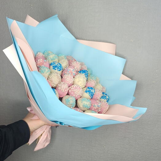 Букет из клубники в шоколаде "Морская волна" + подарок от Vivienne Sabo - румяна MACARON